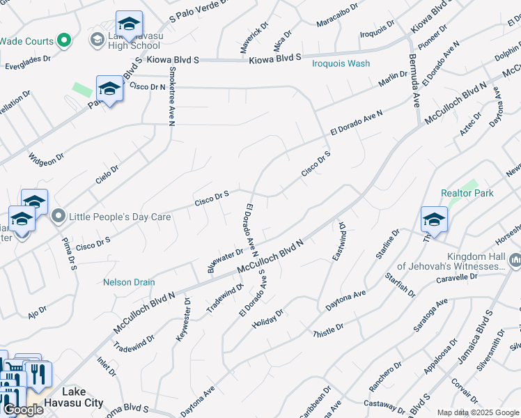 map of restaurants, bars, coffee shops, grocery stores, and more near 2810 Weekender Lane in Lake Havasu City