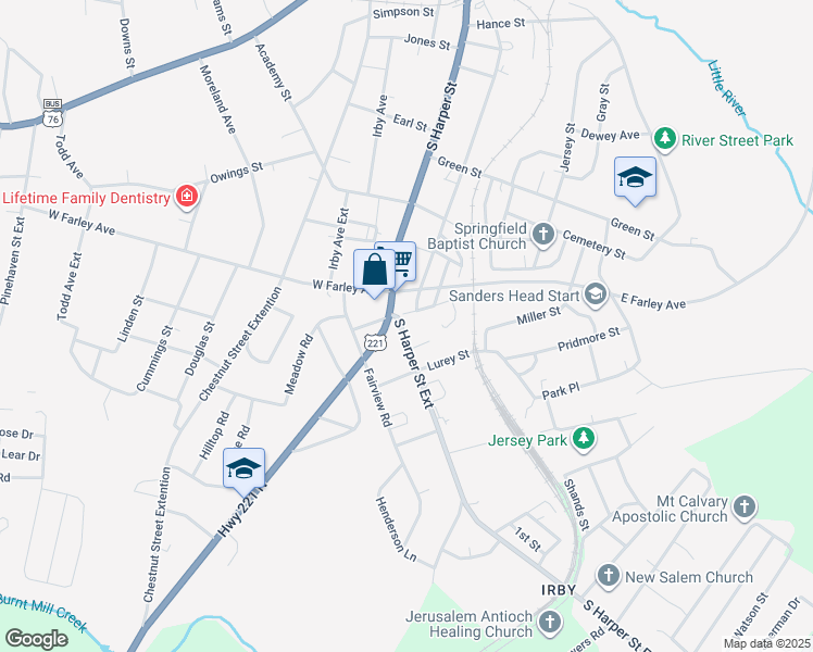 map of restaurants, bars, coffee shops, grocery stores, and more near 41 South Harper Street Extension in Laurens