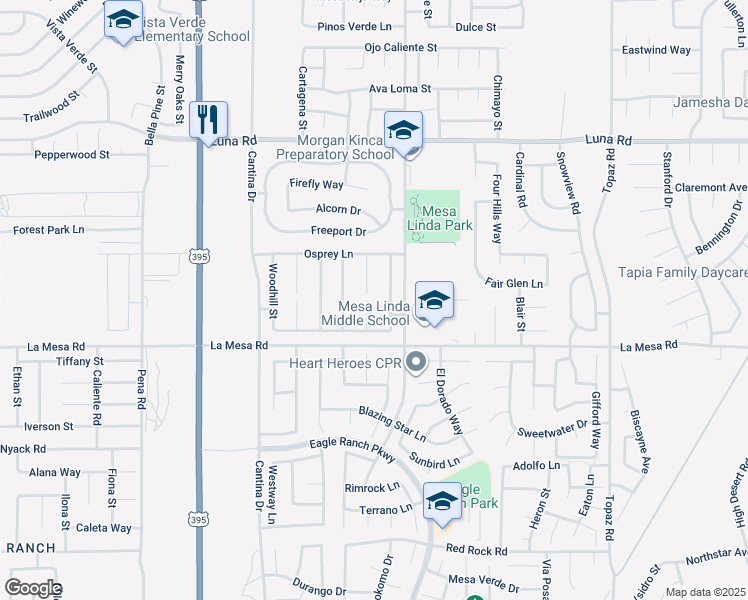 map of restaurants, bars, coffee shops, grocery stores, and more near 12987 Hill Court in Victorville