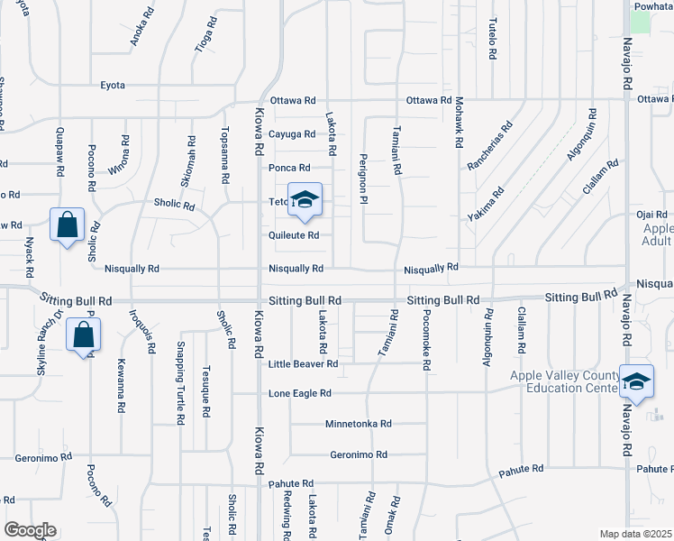 map of restaurants, bars, coffee shops, grocery stores, and more near 21059 Nisqually Road in Apple Valley