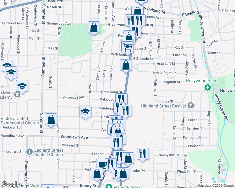 map of restaurants, bars, coffee shops, grocery stores, and more near 105 Crestwood Street in Hot Springs