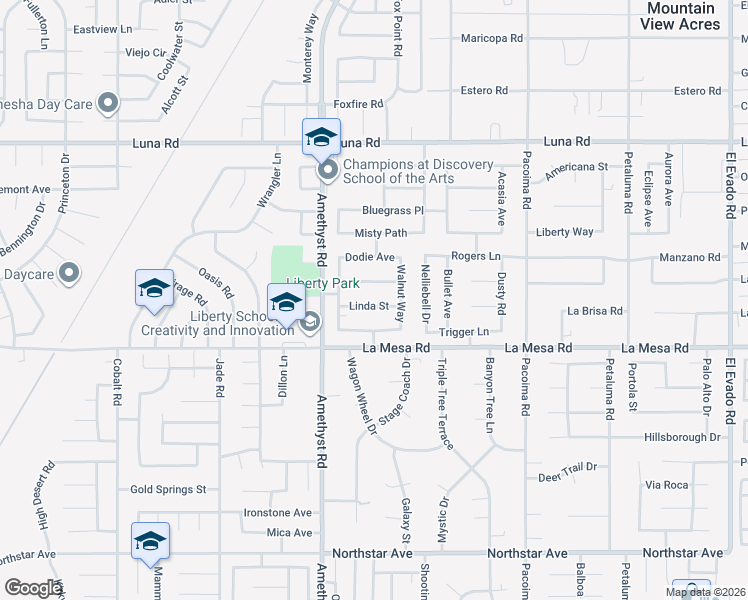 map of restaurants, bars, coffee shops, grocery stores, and more near 13826 Linda Street in Victorville