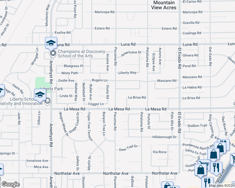 map of restaurants, bars, coffee shops, grocery stores, and more near 12985 Pacoima Road in Victorville