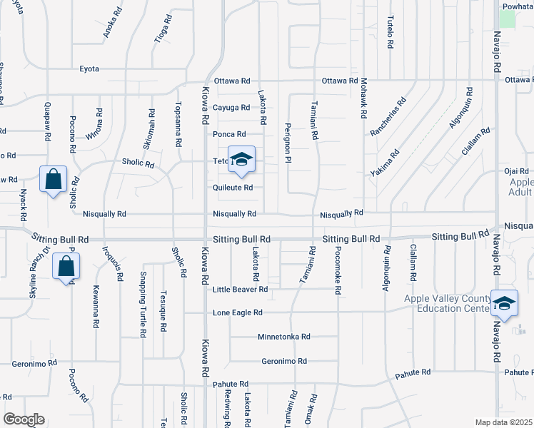 map of restaurants, bars, coffee shops, grocery stores, and more near 21048 Nisqually Road in Apple Valley
