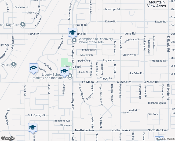 map of restaurants, bars, coffee shops, grocery stores, and more near 13826 Linda Street in Victorville