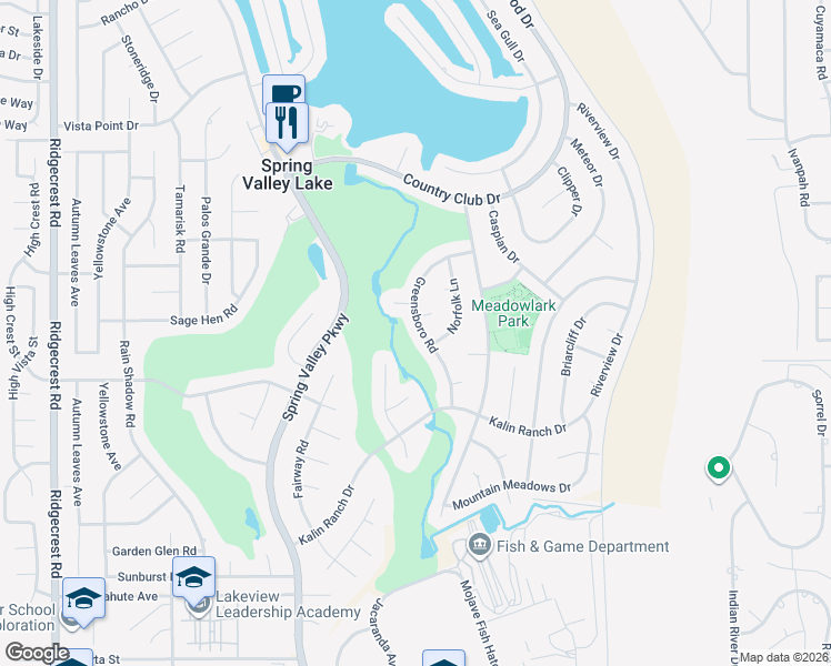 map of restaurants, bars, coffee shops, grocery stores, and more near 12960 Greensboro Road in Victorville
