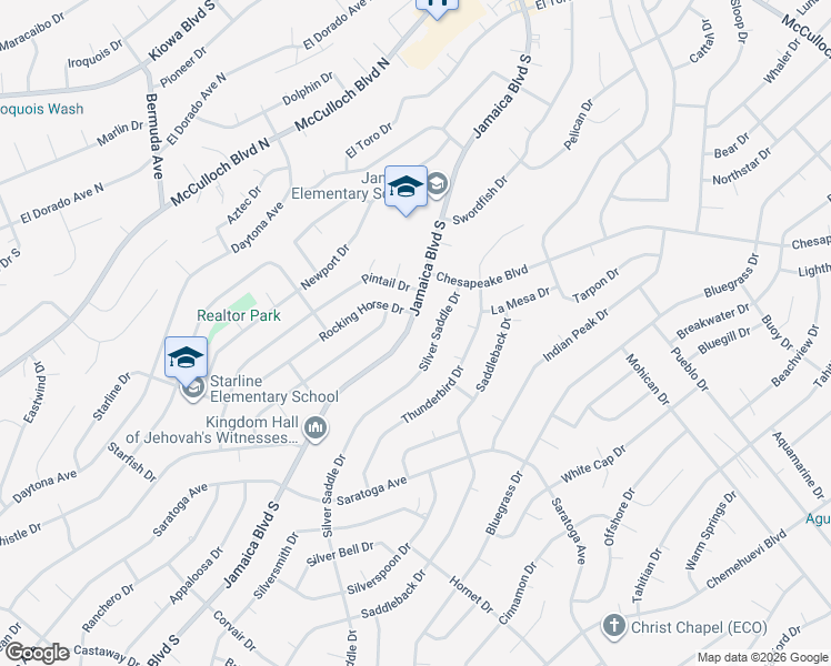 map of restaurants, bars, coffee shops, grocery stores, and more near 3332 Jamaica Boulevard South in Lake Havasu City