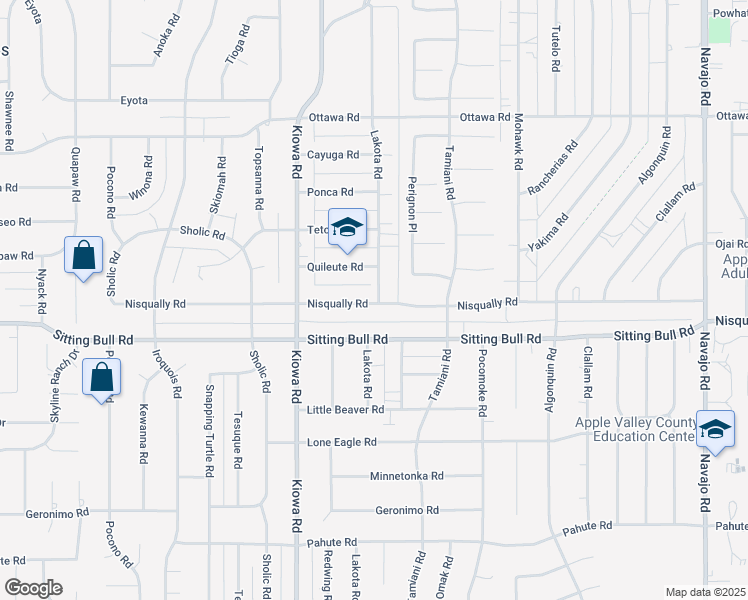 map of restaurants, bars, coffee shops, grocery stores, and more near 21048 Nisqually Road in Apple Valley