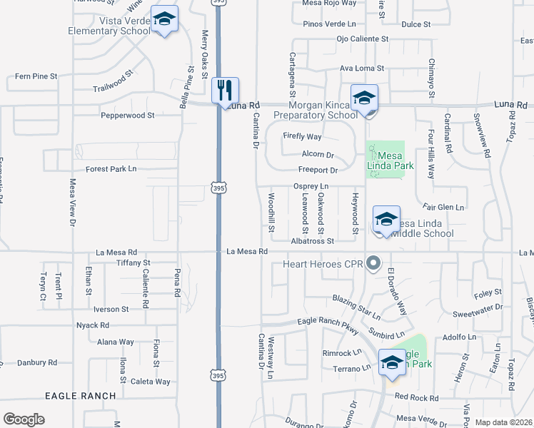 map of restaurants, bars, coffee shops, grocery stores, and more near 13002 Woodhill Street in Victorville