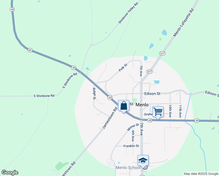 map of restaurants, bars, coffee shops, grocery stores, and more near 109 Edison Street in Menlo