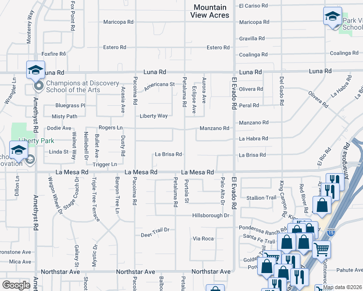 map of restaurants, bars, coffee shops, grocery stores, and more near 13006 Petaluma Road in Victorville