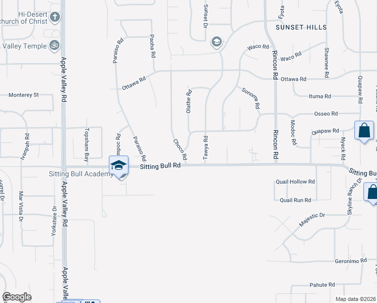map of restaurants, bars, coffee shops, grocery stores, and more near 12949 Choco Road in Apple Valley