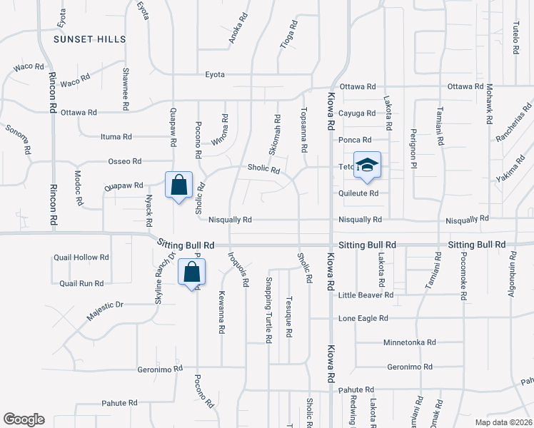map of restaurants, bars, coffee shops, grocery stores, and more near 20726 Nisqually Road in Apple Valley