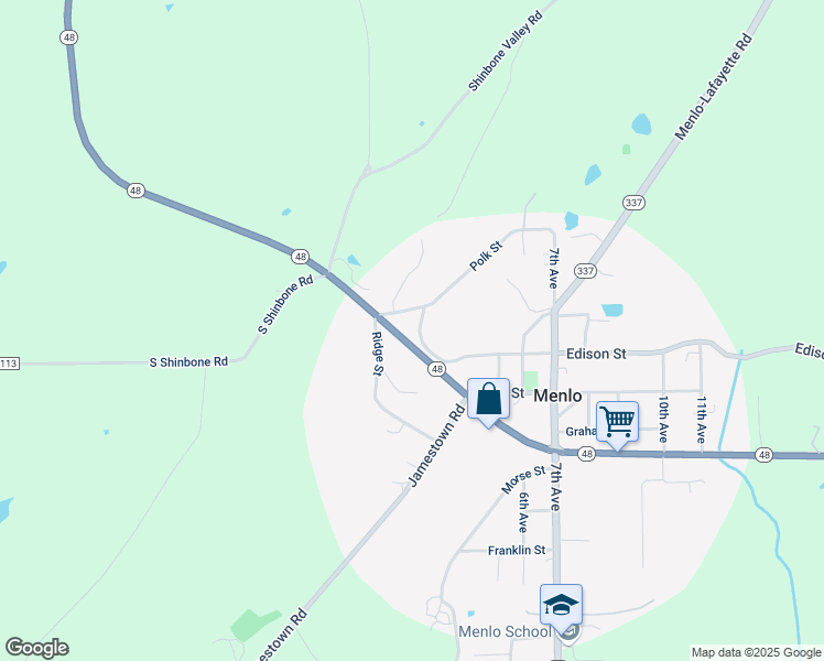 map of restaurants, bars, coffee shops, grocery stores, and more near 109 Edison Street in Menlo