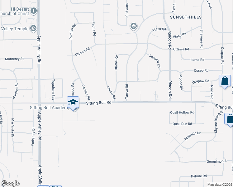 map of restaurants, bars, coffee shops, grocery stores, and more near 12949 Choco Road in Apple Valley