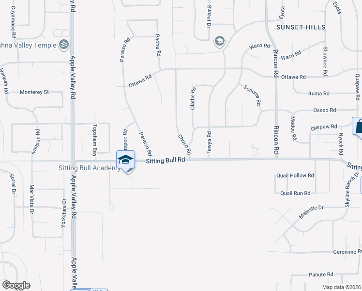 map of restaurants, bars, coffee shops, grocery stores, and more near 12940 Choco Road in Apple Valley