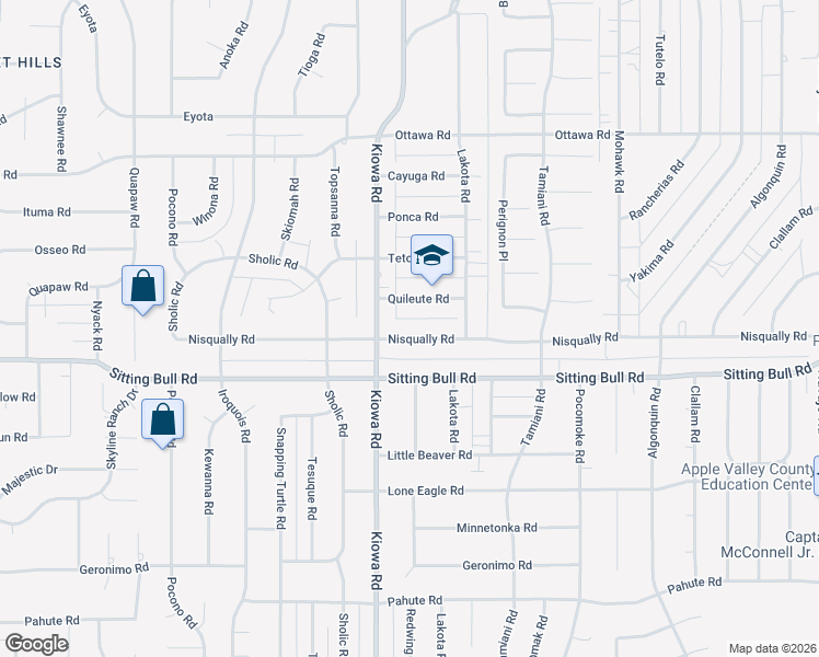 map of restaurants, bars, coffee shops, grocery stores, and more near 20941 Nisqually Road in Apple Valley