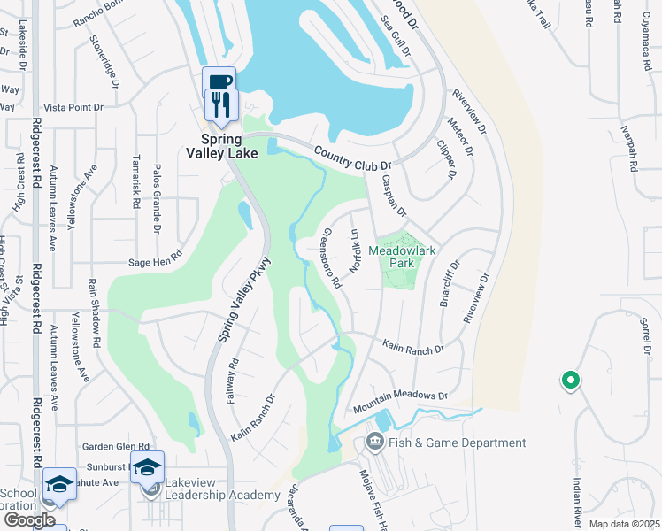 map of restaurants, bars, coffee shops, grocery stores, and more near 12965 Greensboro Road in Victorville