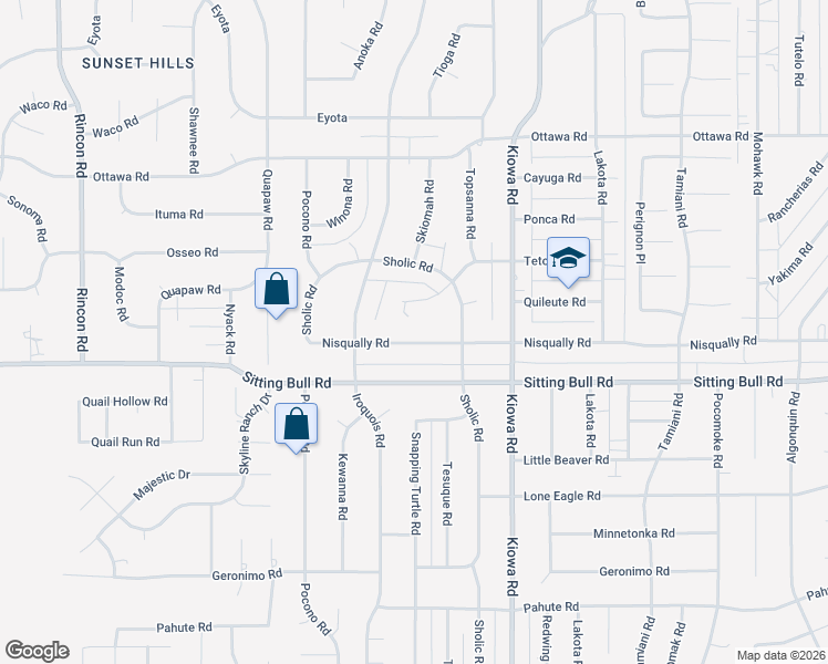 map of restaurants, bars, coffee shops, grocery stores, and more near 20726 Nisqually Road in Apple Valley