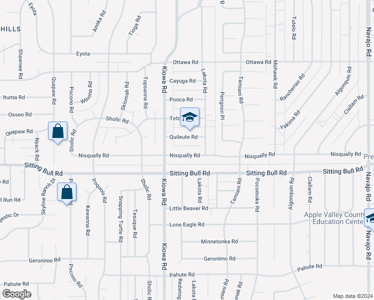map of restaurants, bars, coffee shops, grocery stores, and more near 20988 Nisqually Road in Apple Valley