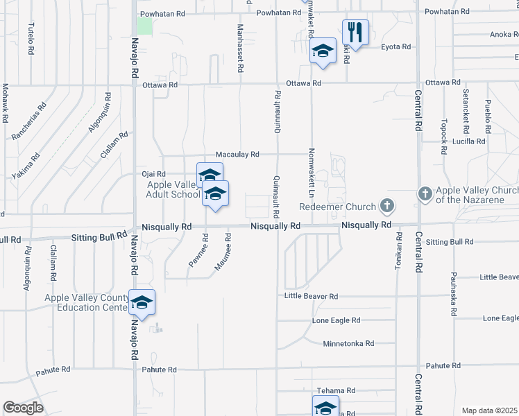 map of restaurants, bars, coffee shops, grocery stores, and more near 22020 Nisqually Road in Apple Valley