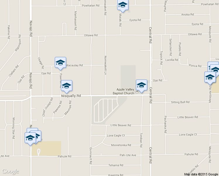 map of restaurants, bars, coffee shops, grocery stores, and more near 22240 Nisqually Road in Apple Valley