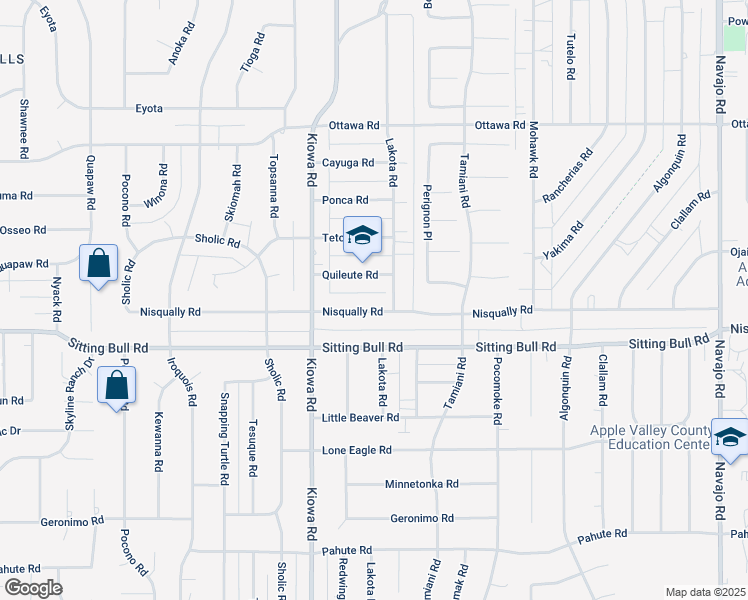 map of restaurants, bars, coffee shops, grocery stores, and more near 21012 Nisqually Road in Apple Valley