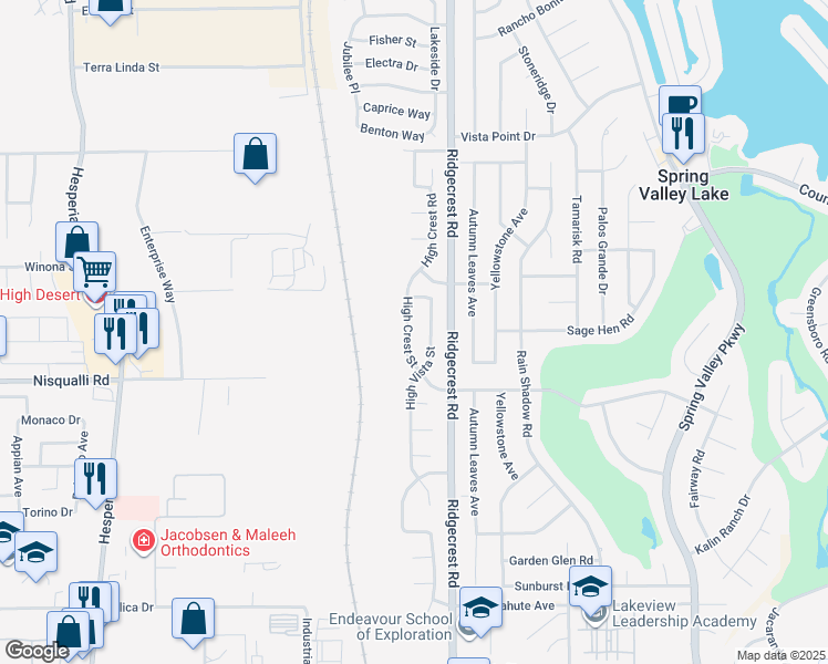 map of restaurants, bars, coffee shops, grocery stores, and more near 13001 High Crest Street in Victorville
