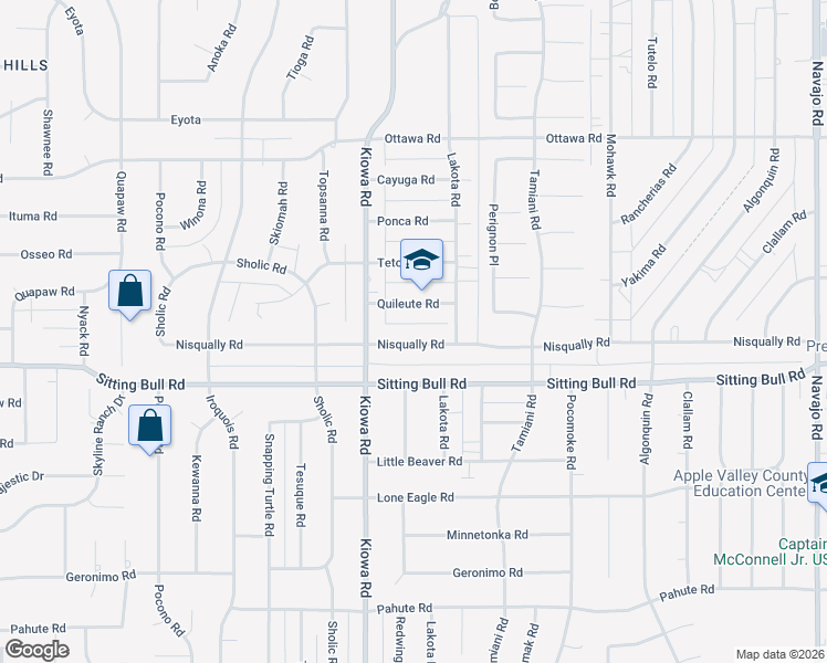 map of restaurants, bars, coffee shops, grocery stores, and more near 20988 Nisqually Road in Apple Valley