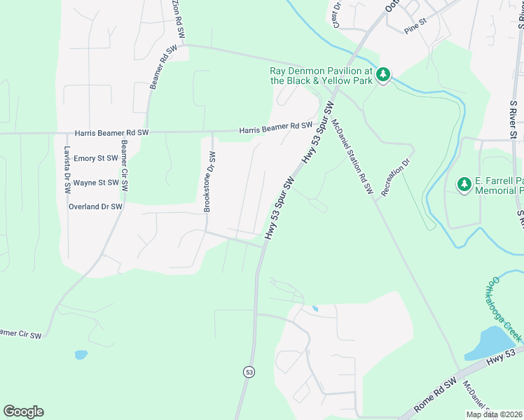 map of restaurants, bars, coffee shops, grocery stores, and more near 209 Regency Lane Southwest in Calhoun