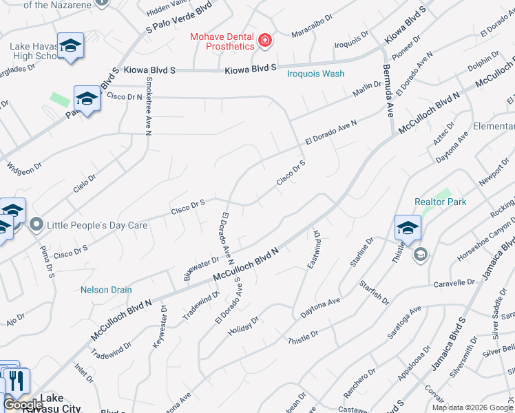 map of restaurants, bars, coffee shops, grocery stores, and more near 2855 Bluewater Dr in Lake Havasu City