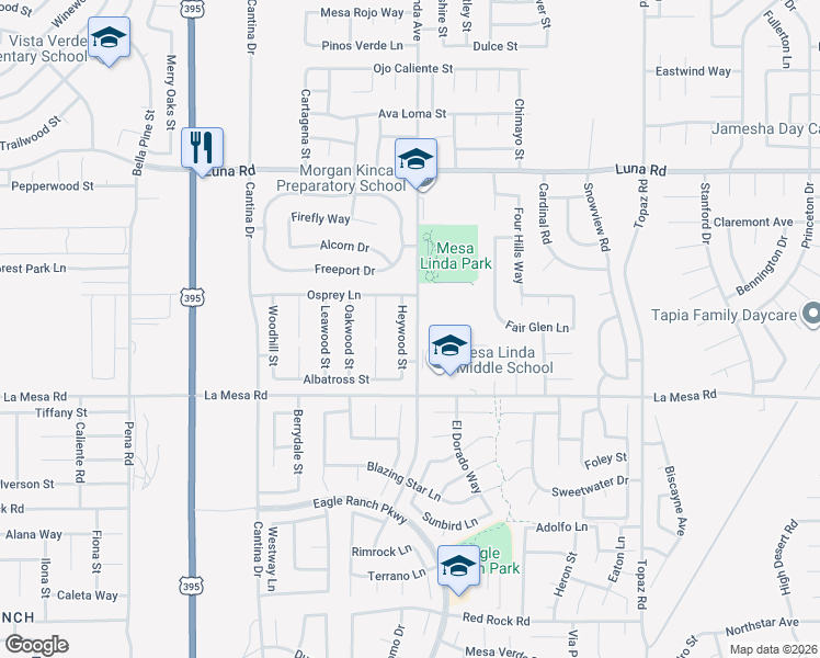 map of restaurants, bars, coffee shops, grocery stores, and more near 12984 Heywood Street in Victorville