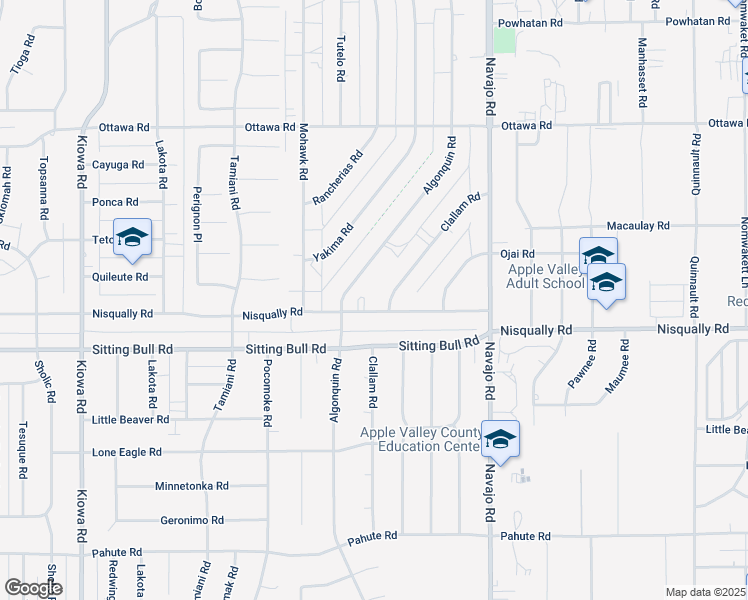 map of restaurants, bars, coffee shops, grocery stores, and more near 21475 Nisqually Road in Apple Valley