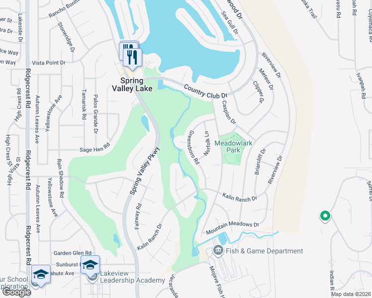 map of restaurants, bars, coffee shops, grocery stores, and more near 12990 Greensboro Road in Victorville