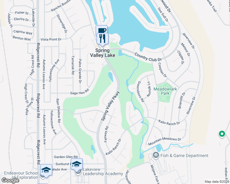map of restaurants, bars, coffee shops, grocery stores, and more near 12990 Spring Valley Parkway in Victorville