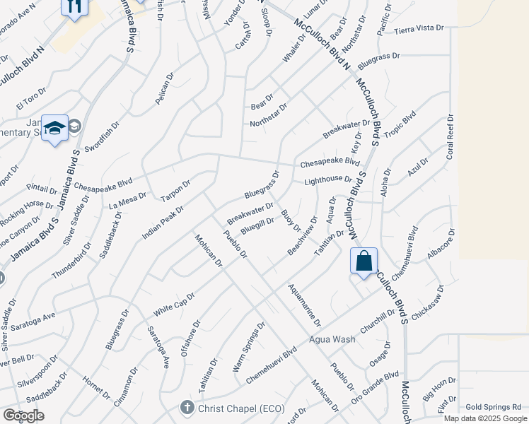map of restaurants, bars, coffee shops, grocery stores, and more near 3670 Breakwater Drive in Lake Havasu City