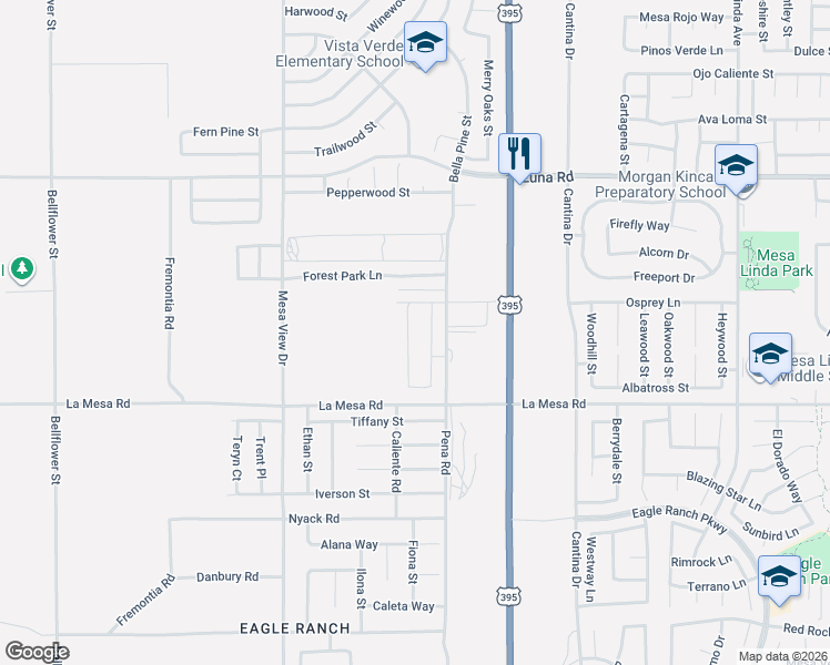 map of restaurants, bars, coffee shops, grocery stores, and more near 11926 Tiffany Street in Victorville