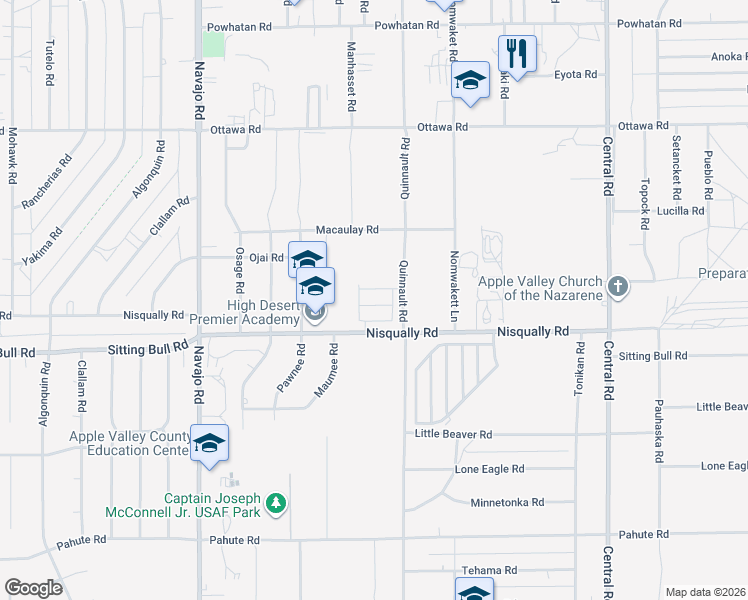map of restaurants, bars, coffee shops, grocery stores, and more near 22020 Nisqually Road in Apple Valley