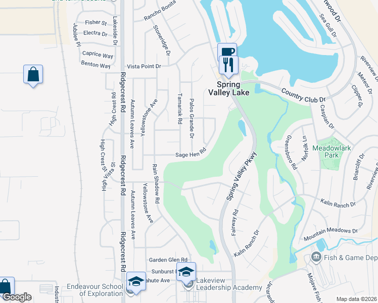 map of restaurants, bars, coffee shops, grocery stores, and more near 13030 Palos Grande Drive in Spring Valley Lake