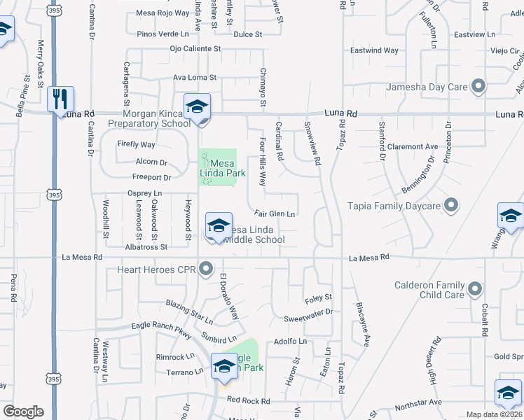 map of restaurants, bars, coffee shops, grocery stores, and more near 12662 Fair Glen Lane in Victorville