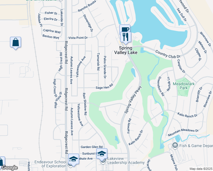 map of restaurants, bars, coffee shops, grocery stores, and more near 12995 Palos Grande Drive in Victorville