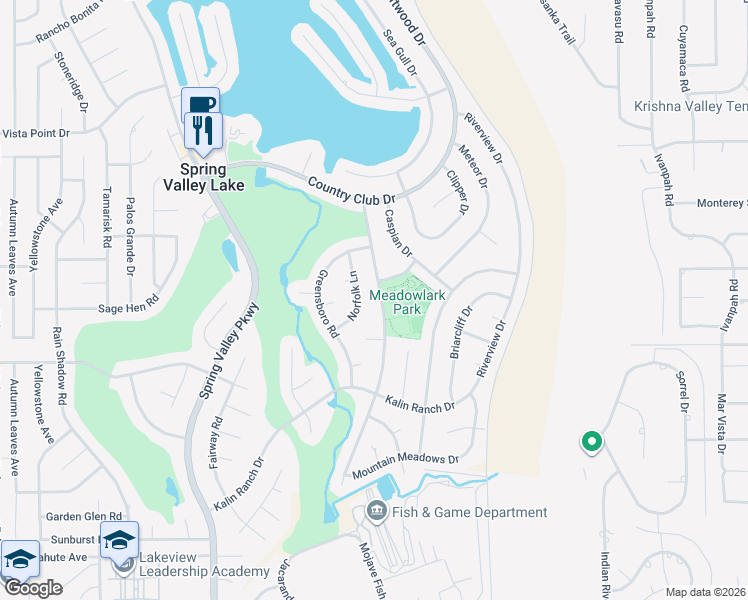 map of restaurants, bars, coffee shops, grocery stores, and more near 13030 Rolling Ridge Drive in Victorville