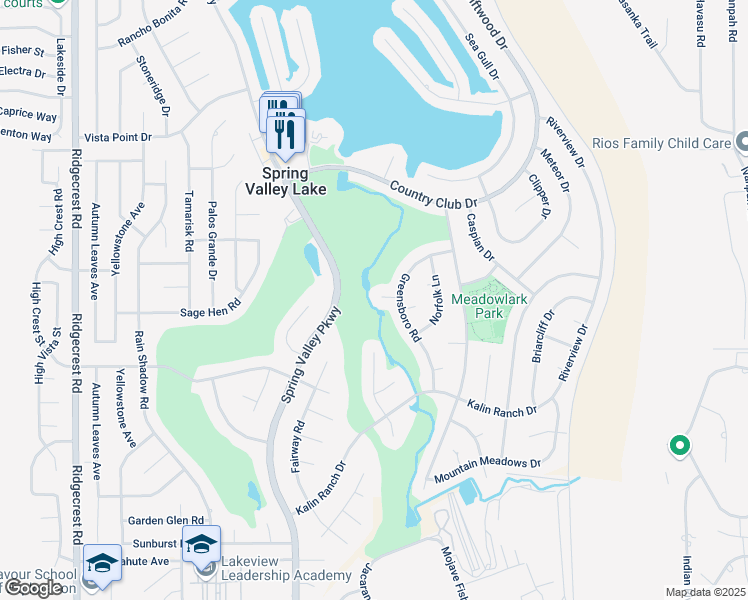 map of restaurants, bars, coffee shops, grocery stores, and more near 18305 Salem Lane in Victorville