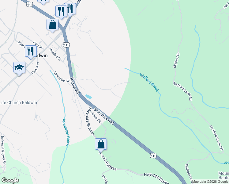 map of restaurants, bars, coffee shops, grocery stores, and more near 115 Crooked Pine Trail in Baldwin