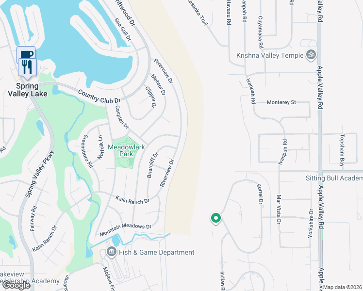 map of restaurants, bars, coffee shops, grocery stores, and more near 13005 Riverview Drive in Victorville