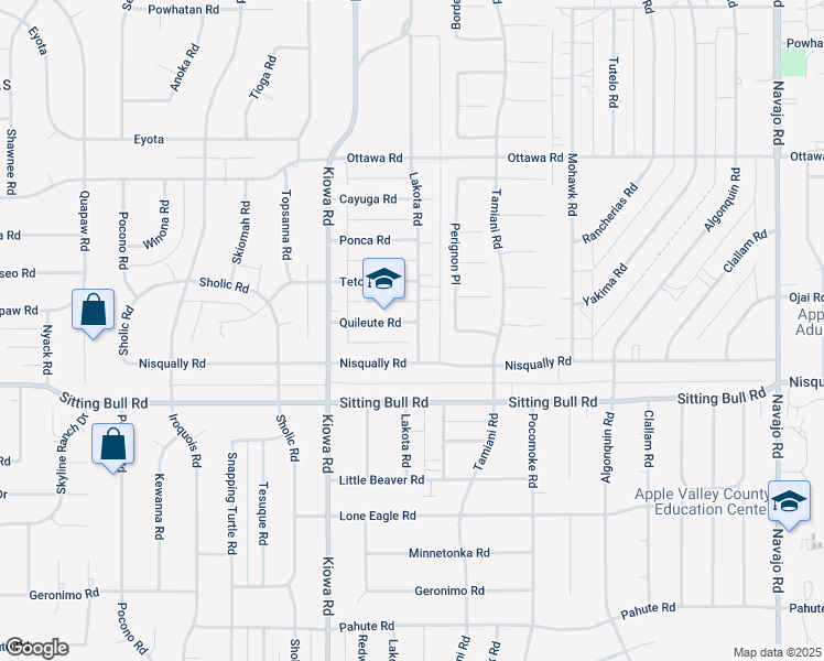 map of restaurants, bars, coffee shops, grocery stores, and more near 21045 Quileute Road in Apple Valley