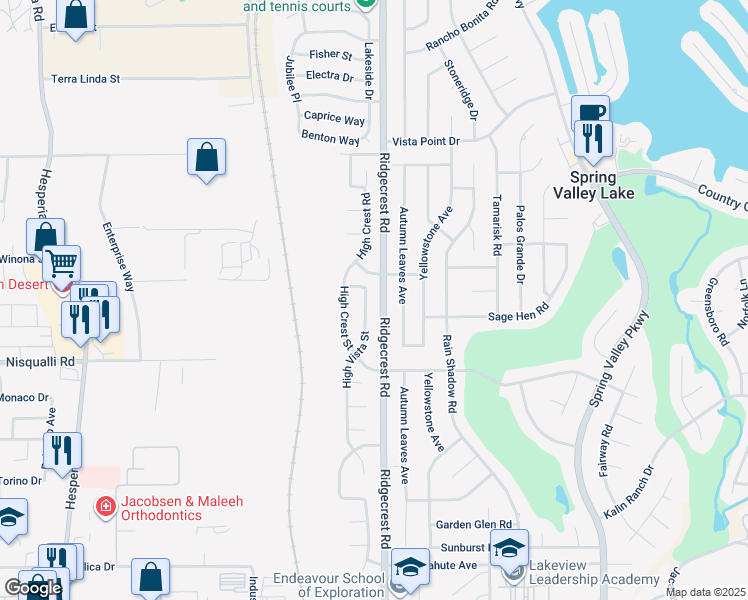 map of restaurants, bars, coffee shops, grocery stores, and more near 13055 High Vista Street in Victorville