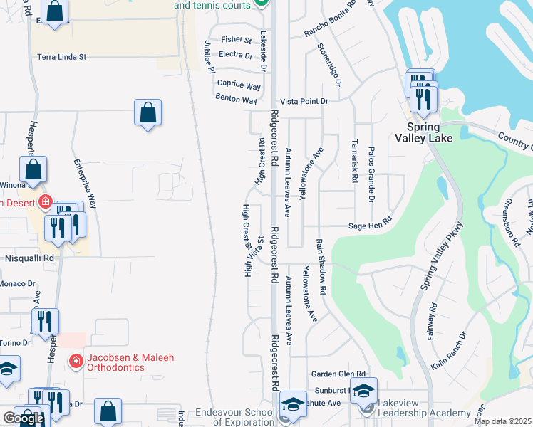 map of restaurants, bars, coffee shops, grocery stores, and more near 13055 High Vista Street in Victorville
