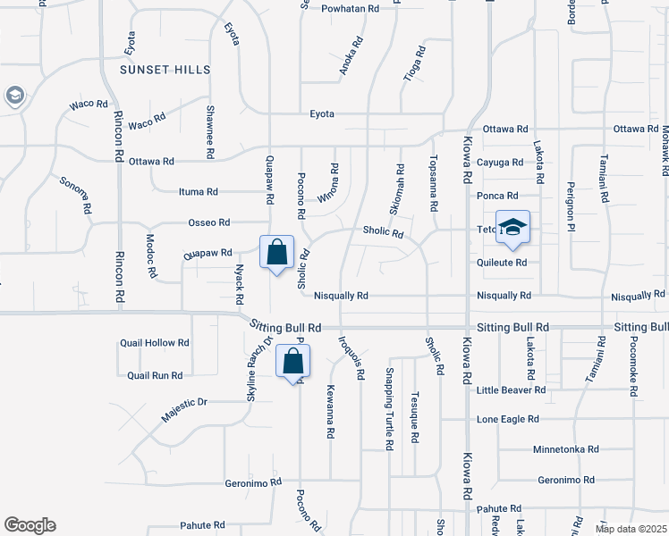 map of restaurants, bars, coffee shops, grocery stores, and more near 12994 Iroquois Road in Apple Valley