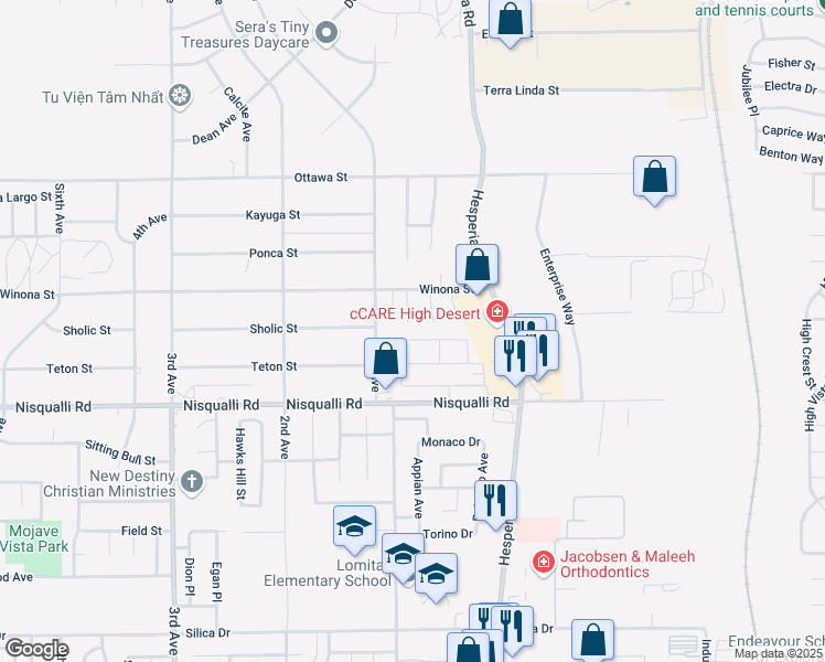 map of restaurants, bars, coffee shops, grocery stores, and more near 13035 Troy Court in Victorville
